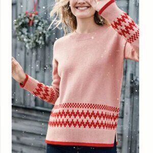 Boden Theodora Fair Isle Sweater XS Pink Red Knit Wool Alpaca Preppy Academia